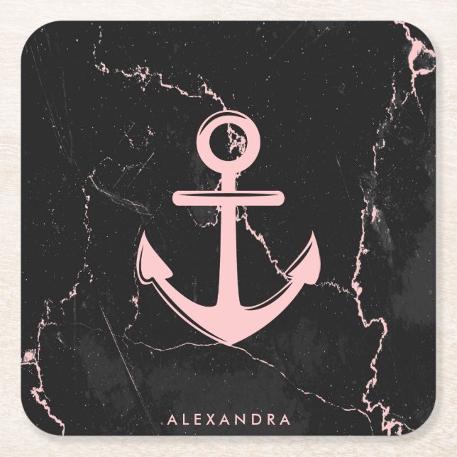 Marble & Anchor Square Paper Coaster (Front)