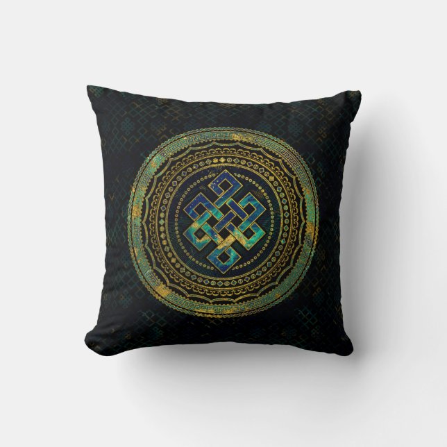 Marble and Abalone Endless Knot  in Mandala Throw Pillow (Front)