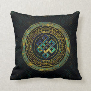 Marble and Abalone Endless Knot in Mandala Throw Pillow