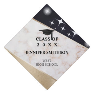 Marble And Beige Shimmer Graduation Cap Topper