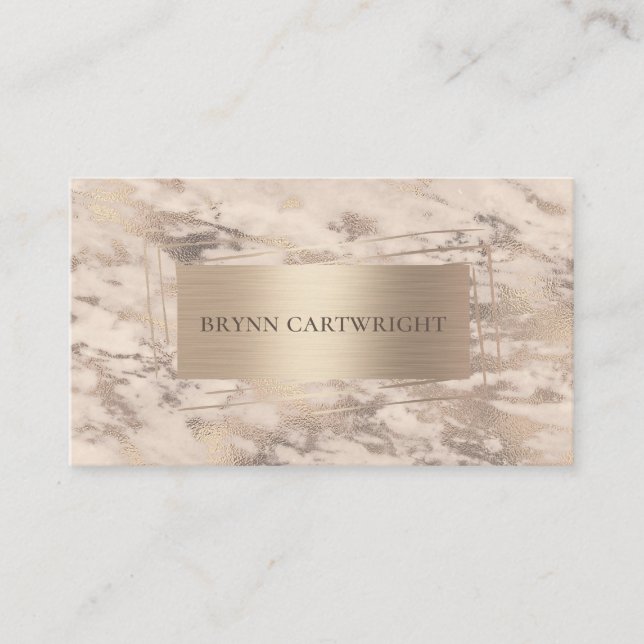 Marble and Champagne Shimmer Modern Elegant Business Card (Front)
