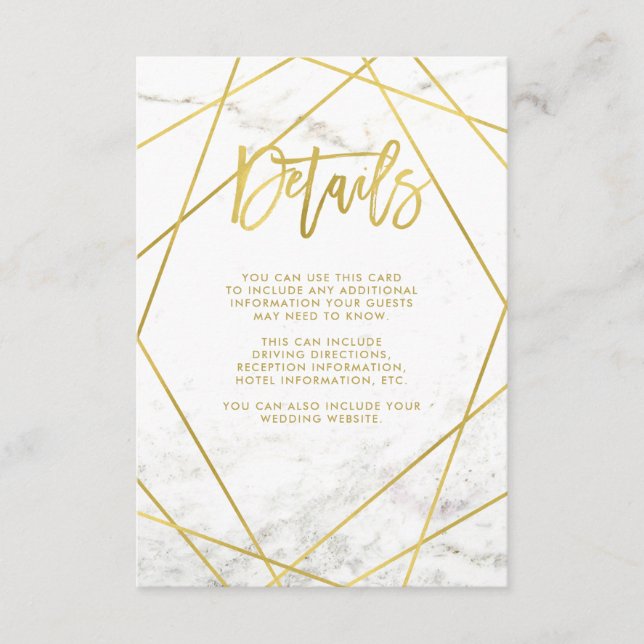 Marble and Faux Gold Geometric Guest Details Enclosure Card (Front)