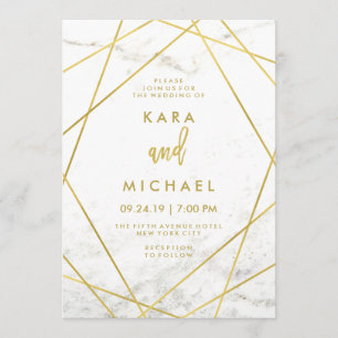 Marble and Faux Gold Geometric Wedding Invite