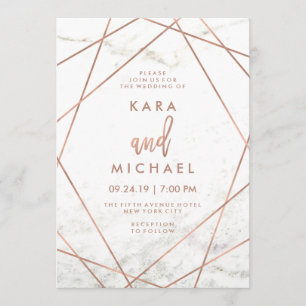 Marble and Faux Rose Gold Geometric Wedding Invite