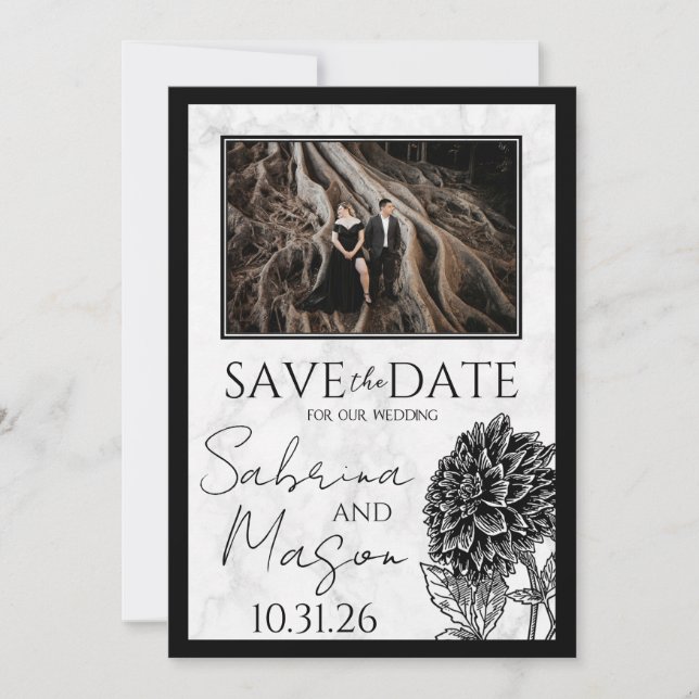 Marble and Flower Save The Date (Front)