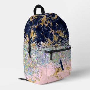 Marble and glitter girly monogram printed backpack