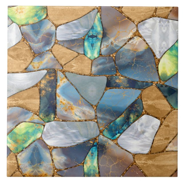 Marble and gold cells - ocean tile (Front)