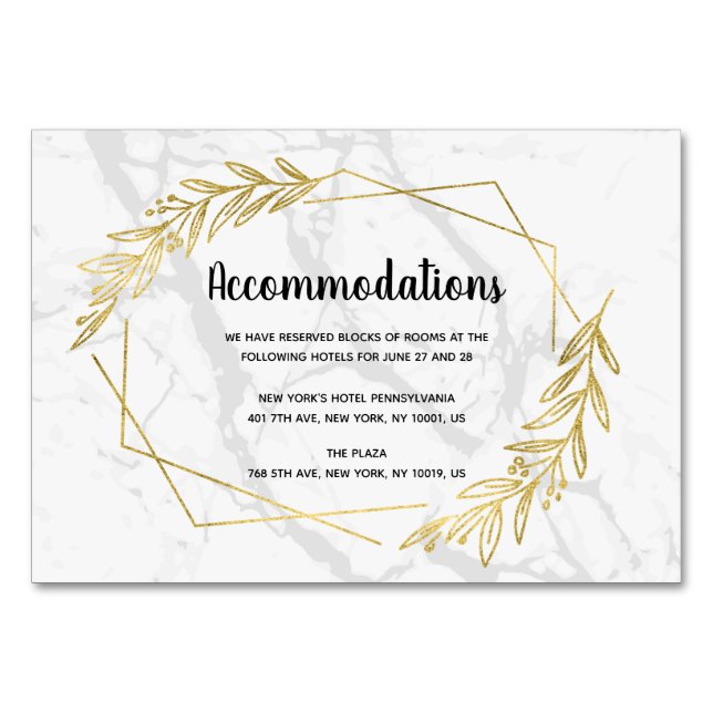 Marble And Gold Effect Wedding Accommodation Cards (Front)