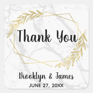 Marble And Gold Effect Wedding Stickers Square