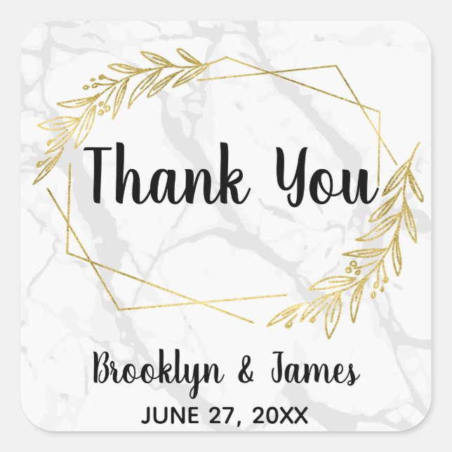 Marble And Gold Effect Wedding Stickers Square (Front)