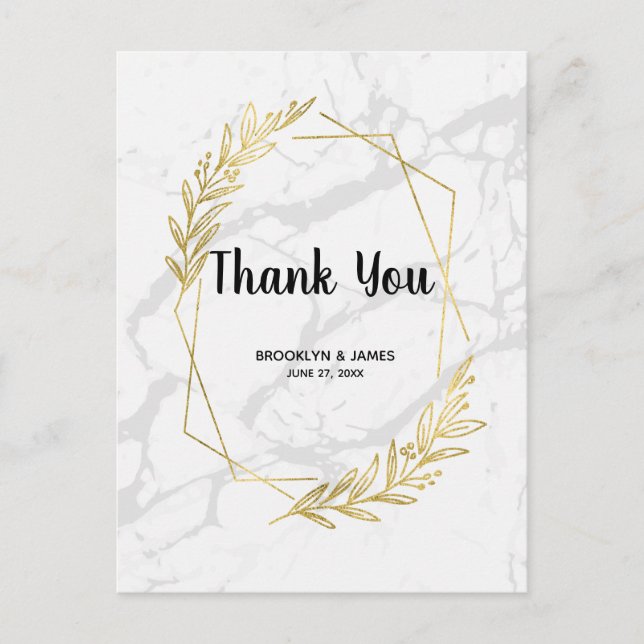 Marble And Gold Effect Wedding Thank You Postcards (Front)