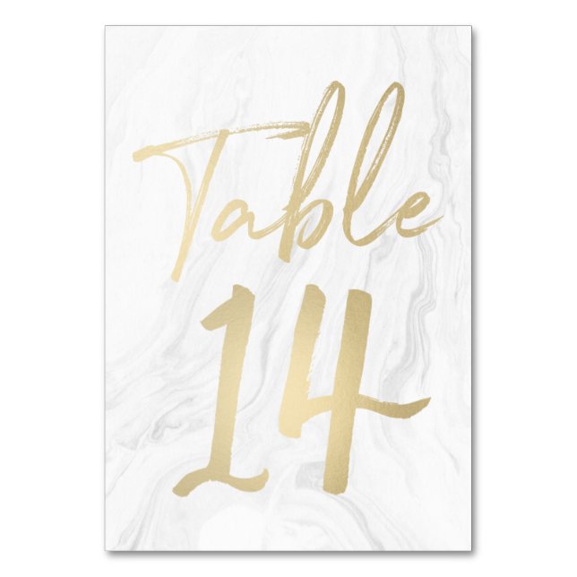 Marble and Gold Script | Table Number Card 14 (Front)
