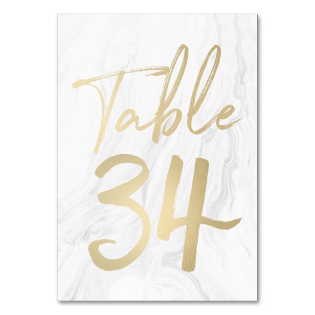 Marble and Gold Script | Table Number Card 34 (Front)