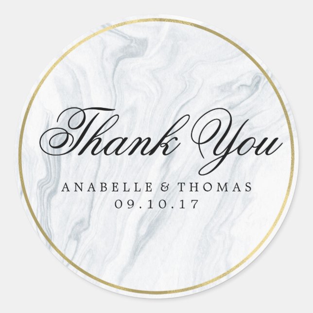 Marble and Gold Wedding Classic Round Sticker (Front)