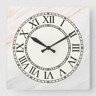 Marble and Pale Yellow Roman Numeral Face Square Wall Clock