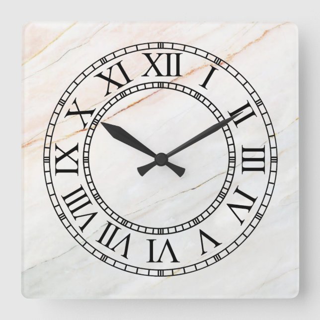 Marble and Roman Numeral Face Square Wall Clock (Front)