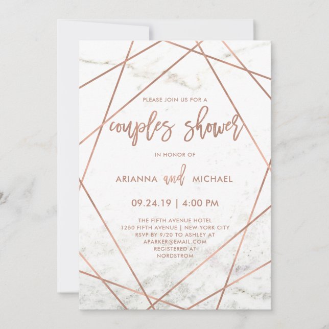Marble and Rose Gold Geometric Couples Shower Invitation (Front)