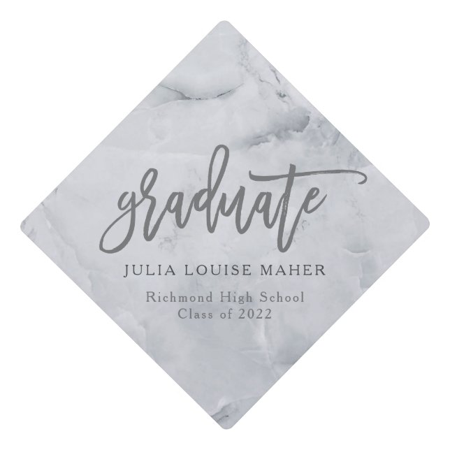 MARBLE AND ROSE GOLD GRADUATION announcement Graduation Cap Topper (Front)
