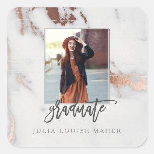 MARBLE AND ROSE GOLD GRADUATION announcement Square Sticker