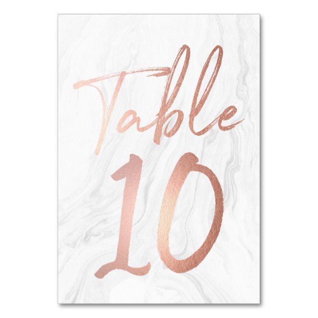 Marble and Rose Gold Script | Table Number Card 10 (Front)