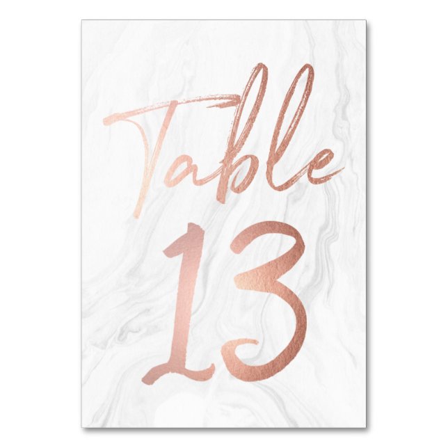 Marble and Rose Gold Script | Table Number Card 13 (Front)