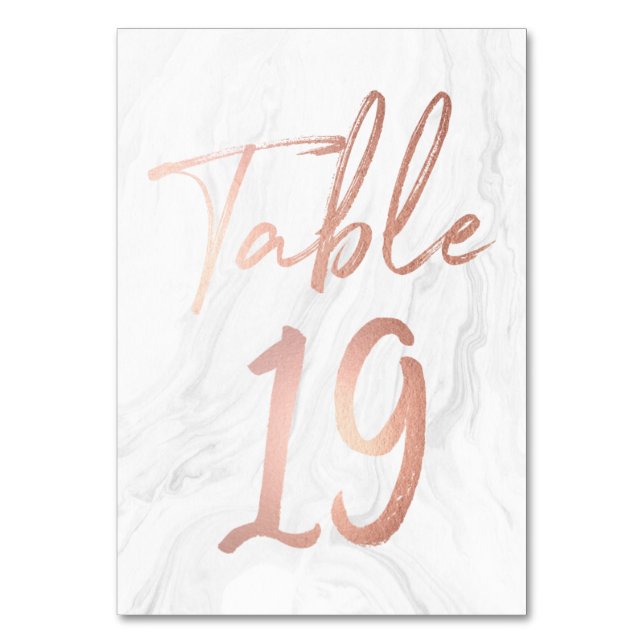 Marble and Rose Gold Script | Table Number Card 19 (Front)