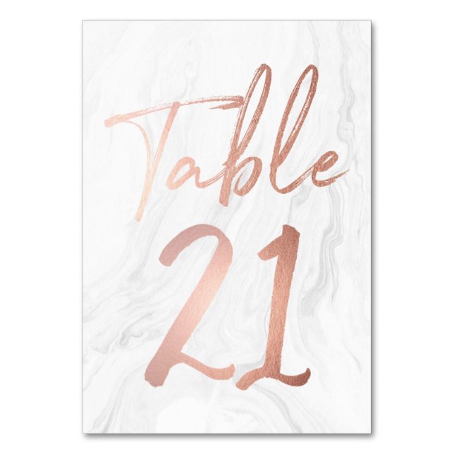 Marble and Rose Gold Script | Table Number Card 21 (Front)