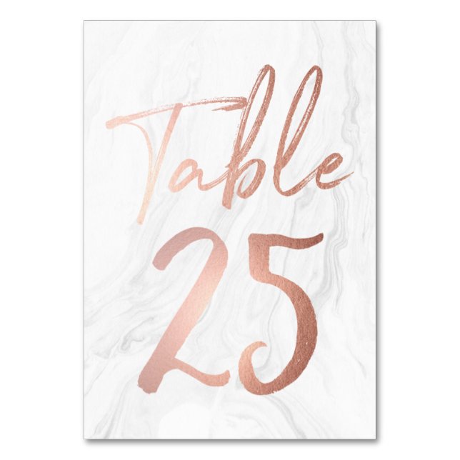 Marble and Rose Gold Script | Table Number Card 25 (Front)