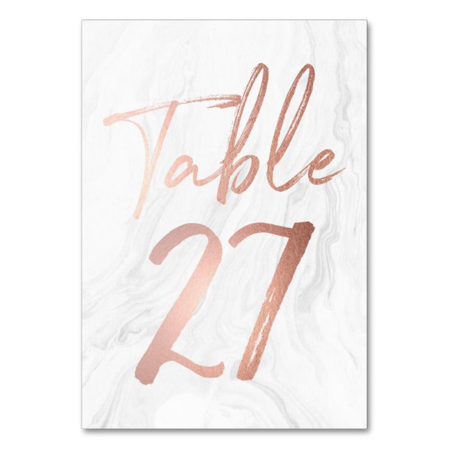Marble and Rose Gold Script | Table Number Card 27 (Front)