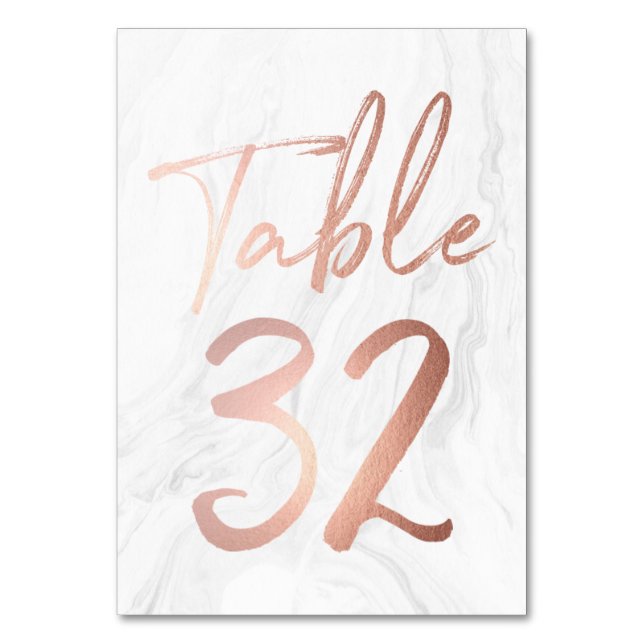 Marble and Rose Gold Script | Table Number Card 32 (Front)