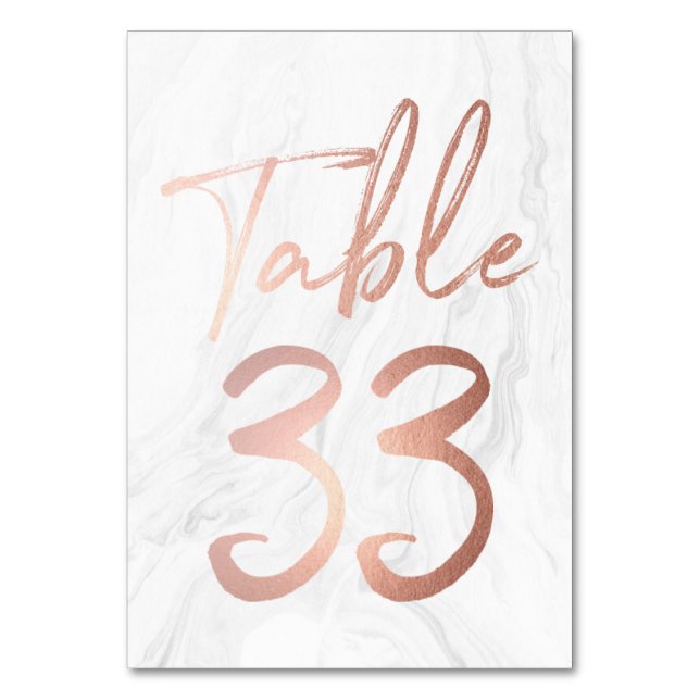 Marble and Rose Gold Script | Table Number Card 33 (Front)
