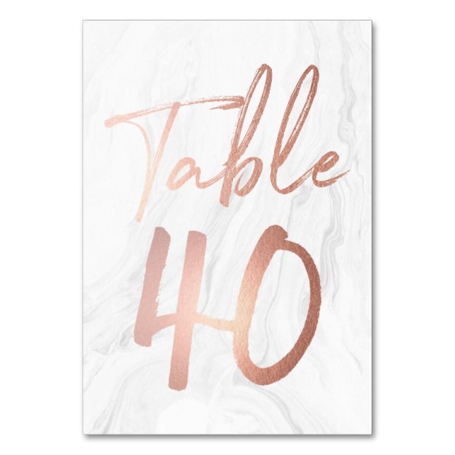 Marble and Rose Gold Script | Table Number Card 40 (Front)