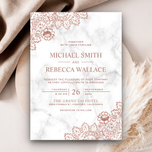 Marble and Rose Gold Vintage Country Lace Wedding Invitation
