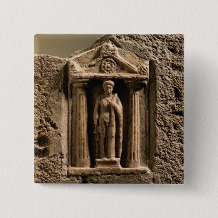 Marble and sandstone votive stele with female figu 2 inch square button