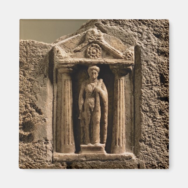 Marble and sandstone votive stele with female figu magnet (Front)