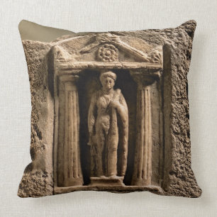 Marble and sandstone votive stele with female figu throw pillow