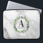 Marble and watercolor foliage personalized laptop sleeve<br><div class="desc">Marble and watercolor foliage personalized design. With space for your name and initial. Part of a collection.</div>