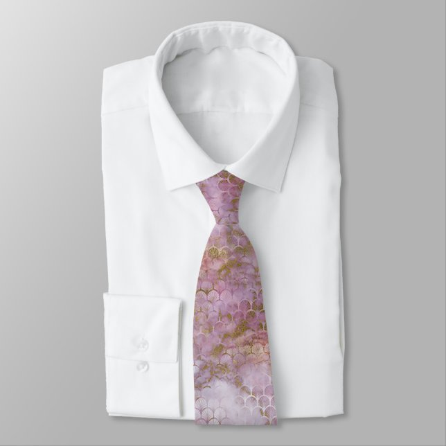 MARBLE ART DECO PATTERNED PINK LILAC TIE (Tied)