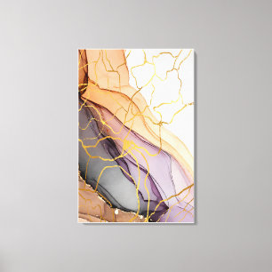 Marble art waves of nostalgia orange blue hues canvas print