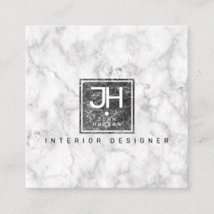 Marble Background Black and White Modern Monogram Square Business Card