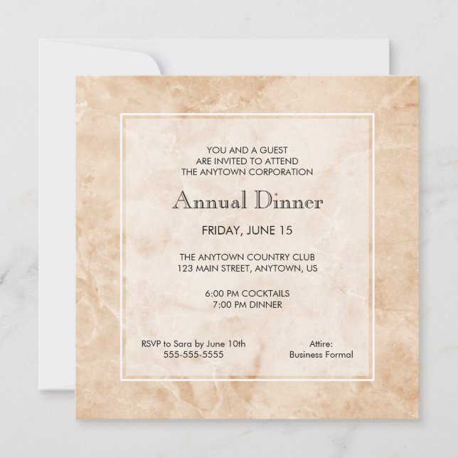 Marble Background | Business Professional Dinner Invitation (Front)