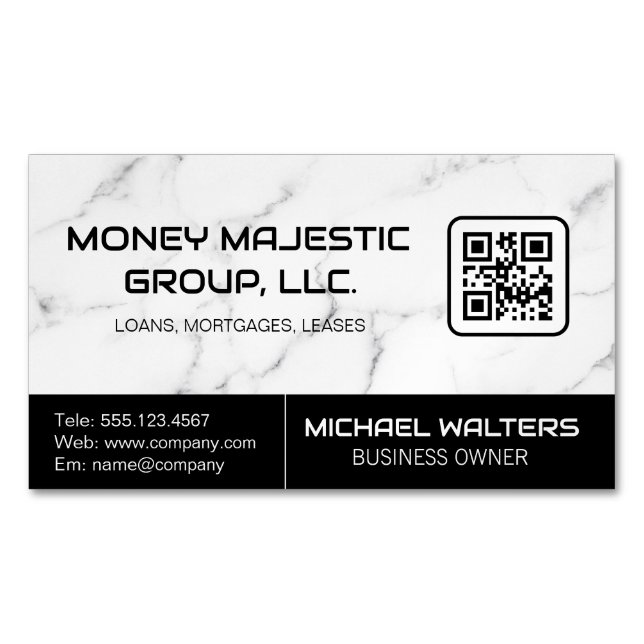 Marble Background | QR Code Business Card (Front)
