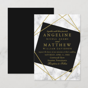 Marble Black and Faux Gold Geometric Wedding Invitation