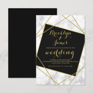 Marble Black and Faux Gold Geometric Wedding Invitation