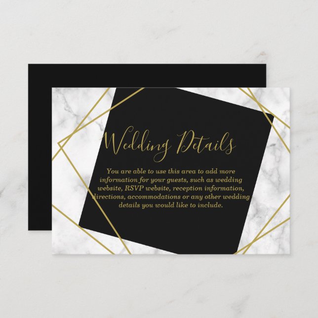 Marble Black and Faux Gold Reception Details Invitation (Front/Back)