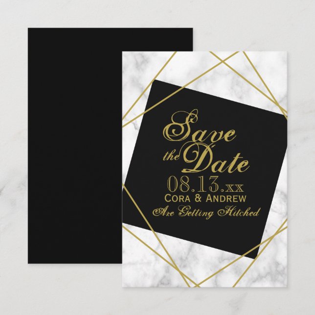 Marble Black and Faux Gold Save the Date Wedding Invitation (Front/Back)