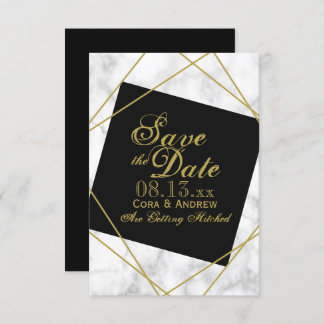 Marble Black and Faux Gold Save the Date Wedding Invitation