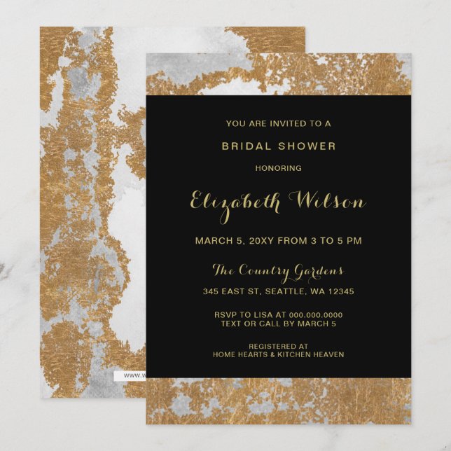 Marble Black and Gold Bridal Shower Invitation (Front/Back)