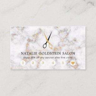 Marble Black and Gold Scissors Salon Loyalty Card