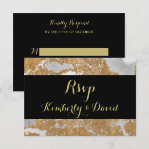 Marble Black and Gold Wedding  RSVP Card